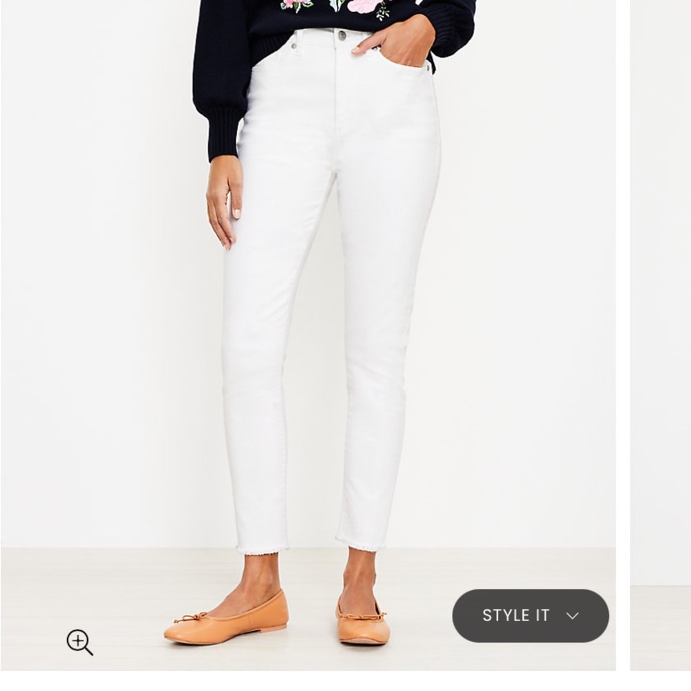 Loft high rise white skinny jeans. Frayed hem bottom